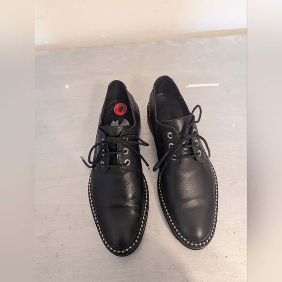 Miista London "Adelaide" Black Leather Oxfords with metal chain trim Sz 7.5 US - Picture 9 of 13